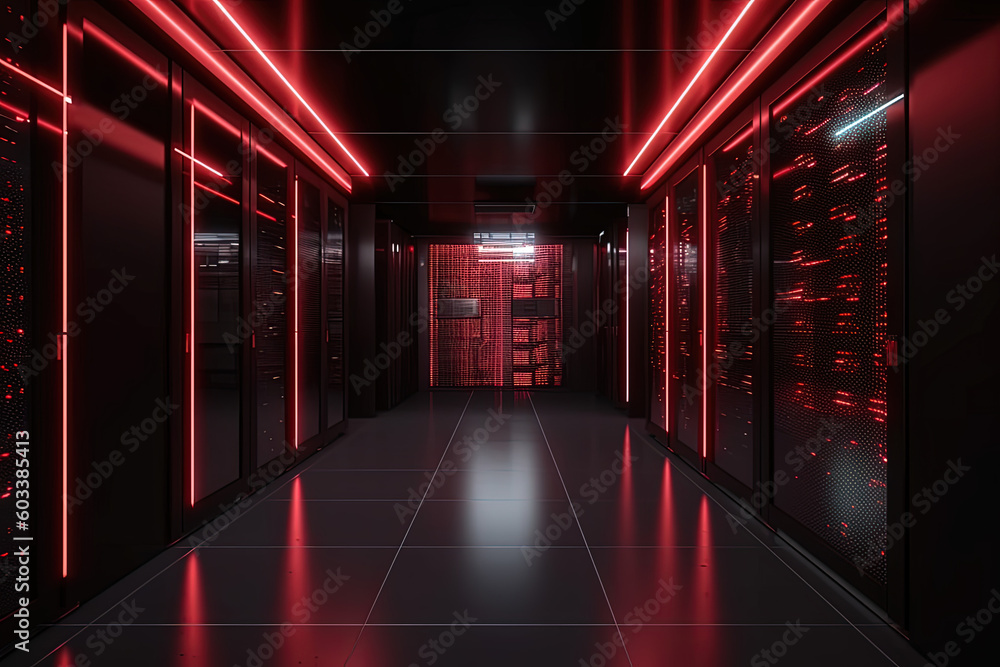 Fototapeta premium Data server center background, digital hosting, red neon lights