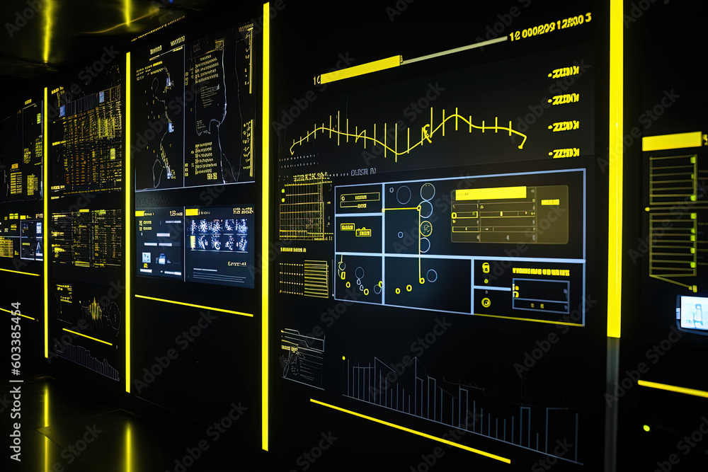 Obraz premium Data server center background, digital hosting, yellow light