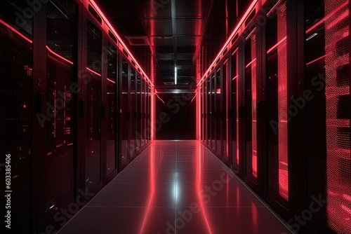 Data server center background, digital hosting, red neon lights