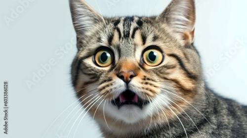 Young crazy surprised cat make big eyes closeup. surprised kitten funny face big eyes © We3 Animal