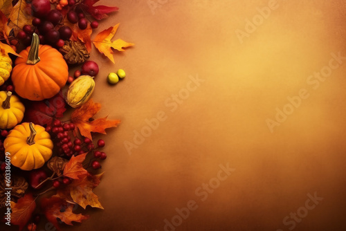 Thanksgiving day or Halloween Festive autumn decor from pumpkins  berries  and leaves on a white wooden background. Flat lay Seasonal composition with copy space. pumpkin top view  holiday