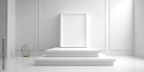 podio in stanza bianca con cornice