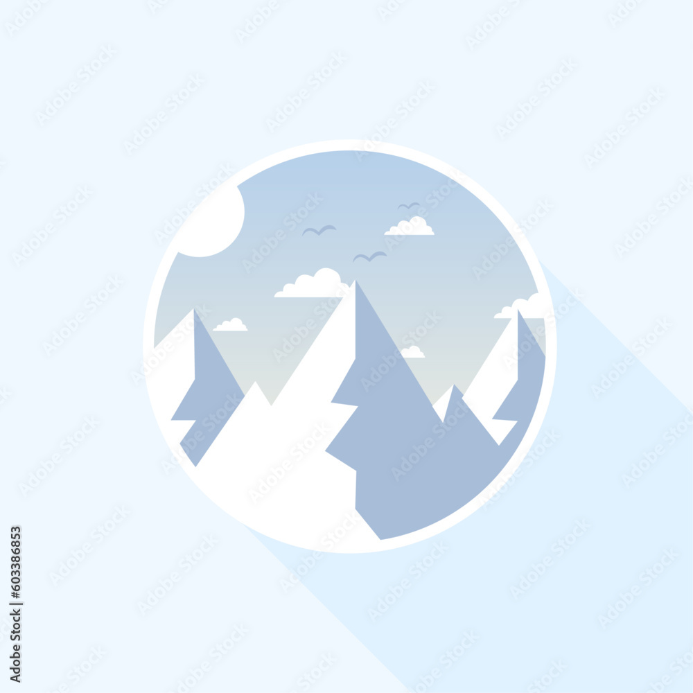 Flat nature icon. Round icon of nature with a landscape. Beautiful icon in modern style Flat nature icon. Round icon of nature with a landscape. Beautiful icon in modern style