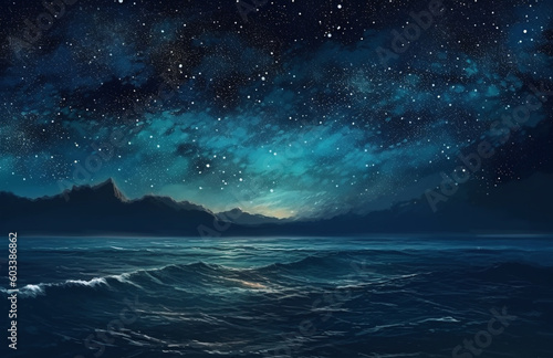 海と星空のアニメ背景 © rrice