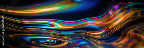 Picturesque generative AI illustration of a bright curvilinear surface of an abstract multicolored liquid against a dark background photo