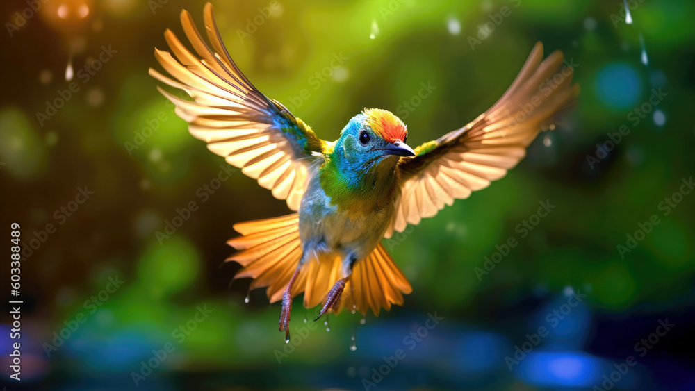 Fototapeta premium colorful bird macro shot close up, Generative AI