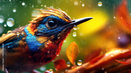 colorful bird macro shot close up, Generative AI