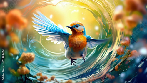 colorful bird macro shot close up, Generative AI