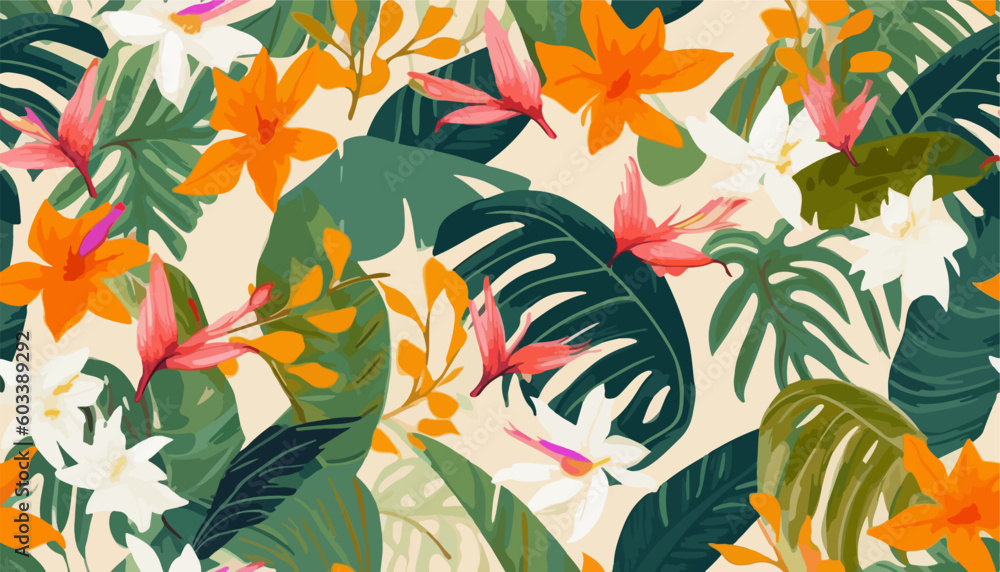 Modern exotic botanical pattern. Collage contemporary seamless pattern. Hand drawn cartoon style pattern