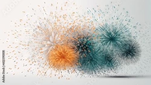  a group of colorful fireworks on a white background with space for text. generative ai