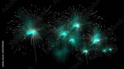  a fireworks display with green lights on a black background photo.  generative ai