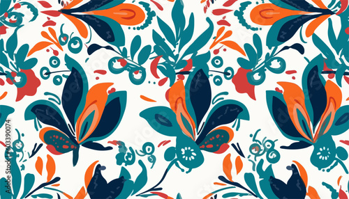 Modern exotic ethnic floral jungle pattern. Collage contemporary seamless pattern. Hand drawn cartoon style pattern