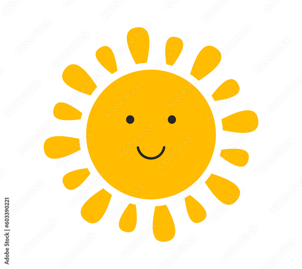 Cute smiling sun icon isolated on white background. Cute smiling sun icon isolated on white background.