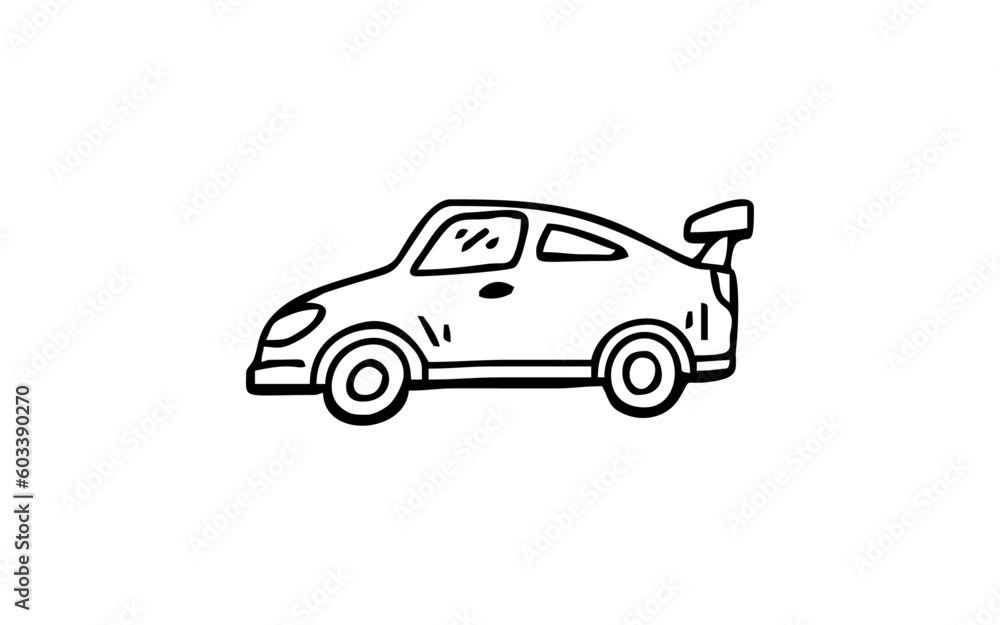 CAR TRANSPORTATION Doodle art illustration with black and white style.