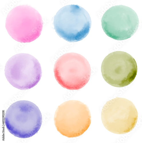 watercolor colorful circle stains and drops set on transparent background