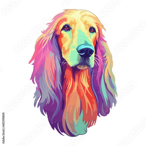 Colorful Afghan Hound Dog, Afghan Hound Portrait, Dog Sticker Clipart, Dog Lover design