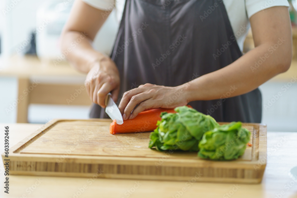Prepare food  woman is preparing vegetable salad in the kitchen Healthy Food Healthy Cooking