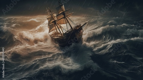 strong storm in the sea, creative banner. AI Generated photo