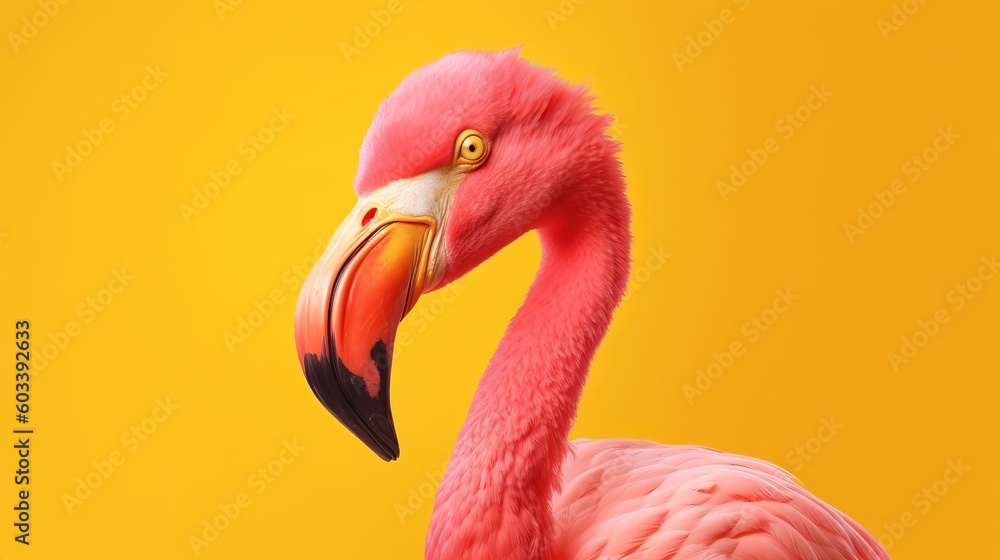 Obraz premium Pink flamingo in yellow establishment. AI Generated