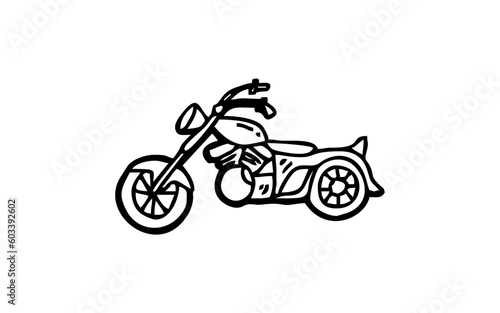 MOTOR CYCLE Doodle art illustration with black and white style.