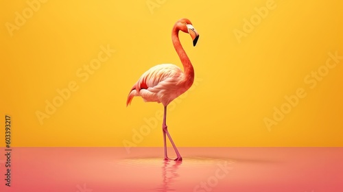 Pink flamingo in yellow foundation. AI Generated © Denys