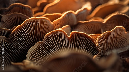Closeup of portabella mushroom gills. AI Generated photo