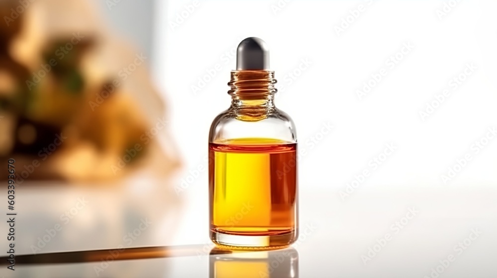 Open brilliant bottle with serum or foremost oil. White establishment with daylight and astonishing shadows. Brilliance concept for stand to and body care. AI Generated Open brilliant bottle with serum or foremost oil. White establishment with daylight and astonishing shadows. Brilliance concept for stand to and body care. AI Generated