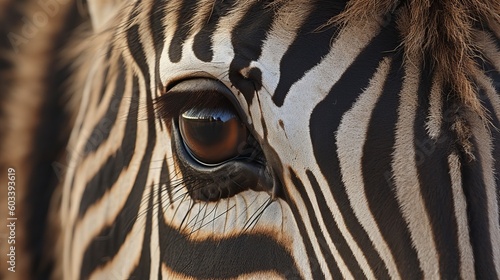 Closeup shot of a zebra eye. AI Generated