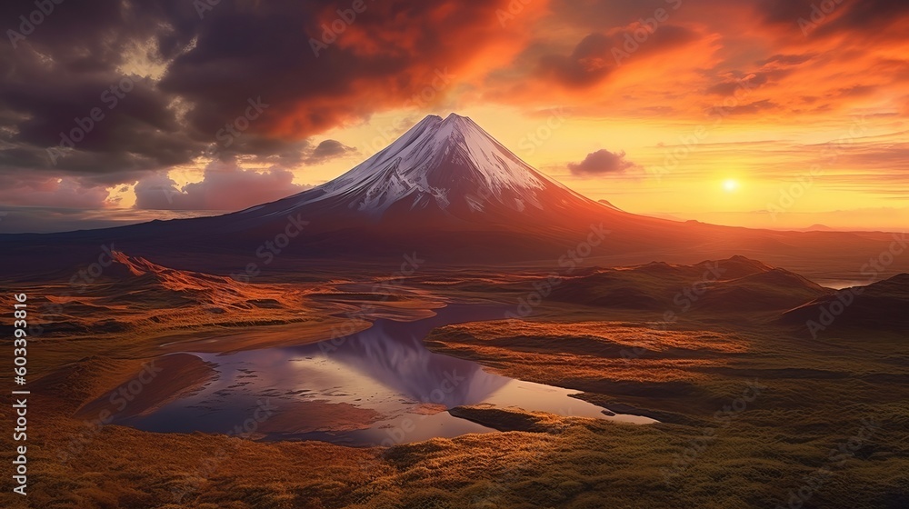 Sunset see of the well of magma. AI Generated Sunset see of the well of magma. AI Generated