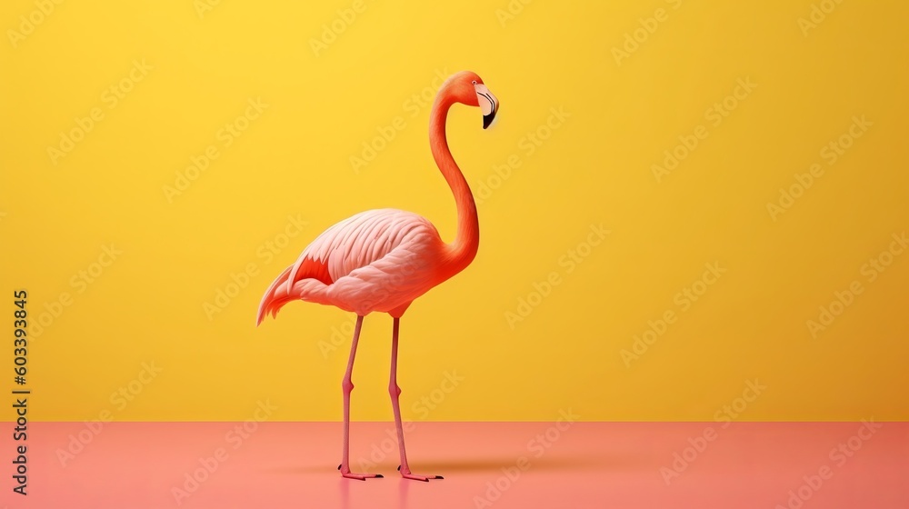 Fototapeta premium Pink flamingo in yellow foundation. AI Generated