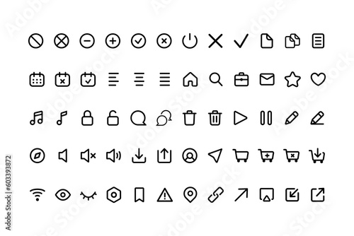 Black line set of icons. Simple  abstract big icon sheet. High quality outline icons for web site  mobile app  infographic  etc. Vector icons.