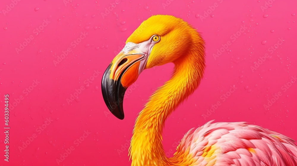 Fototapeta premium Pink flamingo in yellow foundation. AI Generated