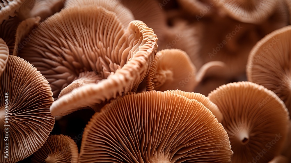 Closeup of portabella mushroom gills. AI Generated Closeup of portabella mushroom gills. AI Generated