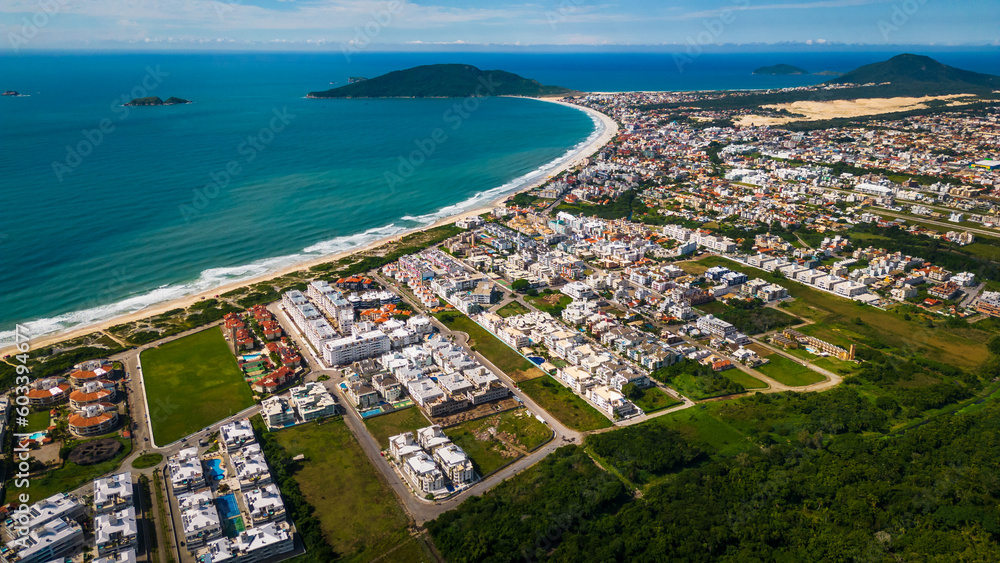 aerial of Praia dos Ingleses, on Santa Catarina Island, Florianópolis, State of Santa Catarina, Brazil. Drone 