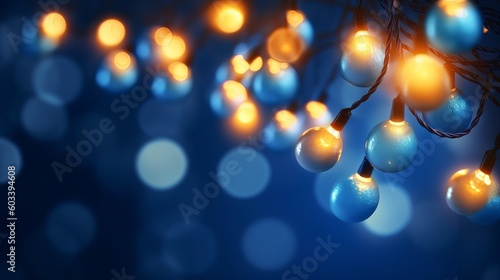 occasion brightening and beautification concept christmas wreath bokeh lights over hopeless blue foundation. AI Generated photo