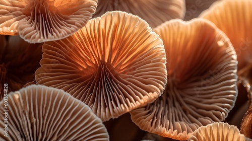 Closeup of portabella mushroom gills. AI Generated