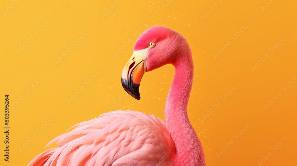 Fototapeta premium Pink flamingo in yellow foundation. AI Generated