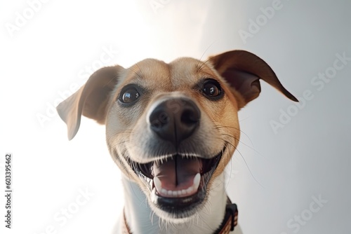 Happy puppy dog smiling on isolated background, Generative AI