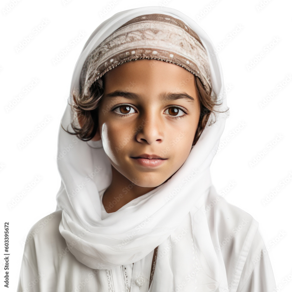 Portrait of a smiling young arabian boy looking at camera isolated over white background Generative AI Portrait of a smiling young arabian boy looking at camera isolated over white background Generative AI