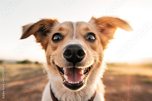 Happy puppy dog smiling on isolated background, Generative AI