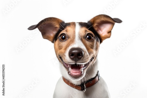 Happy puppy dog smiling on isolated background, Generative AI © Sasint