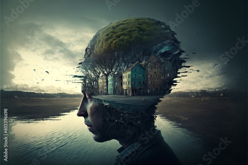 Dreamlike people, art of creative darkness, complex reality behind the picture, Generative AI