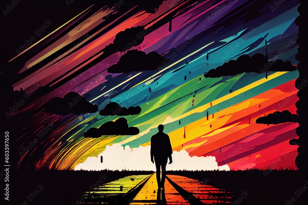 Fototapeta premium background with rainbow and a shadow of a person
