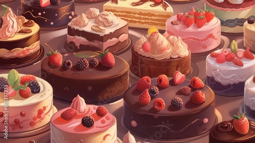  a bunch of cakes that are sitting on a table together.  generative ai