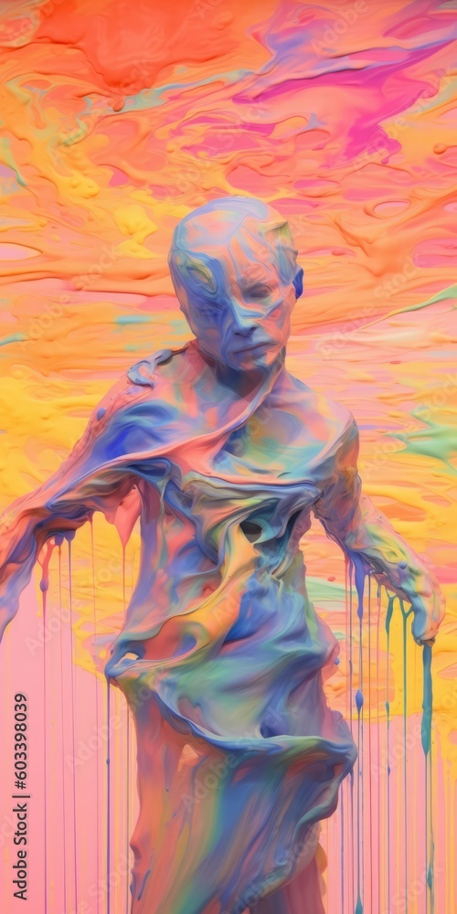 The shape of a person emerging from multicoloured paints. Created with Generative AI Technology The shape of a person emerging from multicoloured paints. Created with Generative AI Technology