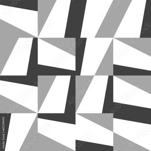 Abstract geometric vector seamless pattern with triangles, squares, rectangles and polygons. Scandinavian design style simple black, grey and white shapes. Monochrome graphic background