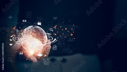Global network connection. Big data analytics and business intelligence concept. Connecting Big Data with the Internet. Global Digital Connectivity Technology.