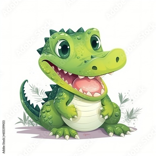 Vector art cute Crocodile with white background Generative AI