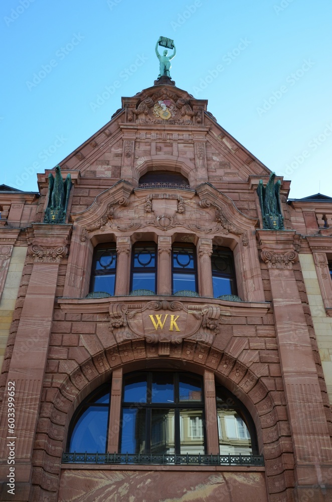 Wiesbaden, Germany - 09.30.2018: facade of old beautiful historic apartment house in Wiesbaden
