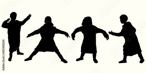Strange pose of boys silhouettes